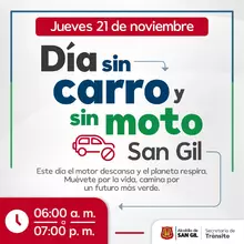 Jueves 21 de noviembre Día sin Carro y sin Moto en San Gil