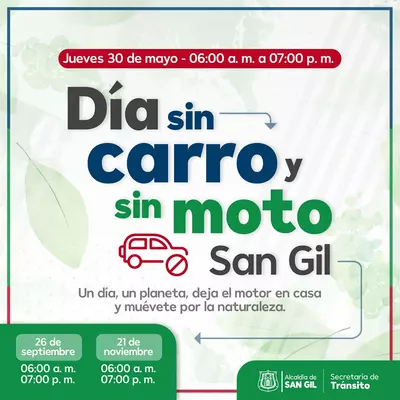 Jueves 30 de mayo Día sin carro y sin moto San Gil