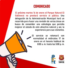 No habrá atención al público en el Parque Gallineral el 16 de enero