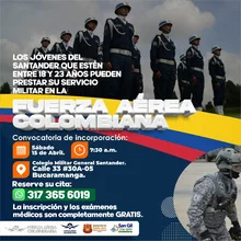 Los jóvenes entre 18 y 23 años pueden prestar su servicio militar en la Fuerza Aérea Colombiana 