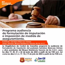 Programa audiencia de formulación de imputación e imposición de medida de aseguramiento