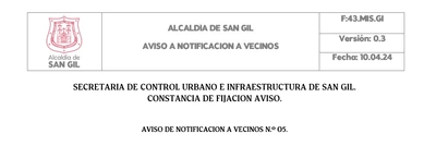Aviso de Notificación a Vecinos No. 005