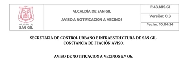 Aviso de Notificación a Vecinos No. 006